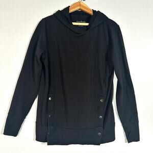 AnyBody Black Snap Side Hoodie Pullover Sweatshirt‎ XS Modal Blend Comfy Cozy